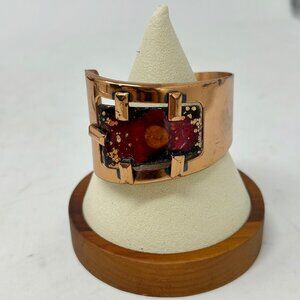 Vtg 1950’s Matisse Woman’s Bracelet Copper w/ Maroon Enamel Cuff Signed 37.8gr